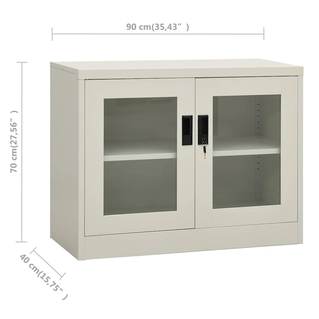 vidaXL Möbel Büroschrank Stahl Hellgrau 90x40x90 cm mit Glas