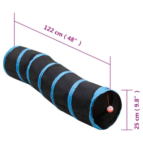 vidaXL Tierbedarf Katzentunnel S-Form 122 cm Schwarz-Blau