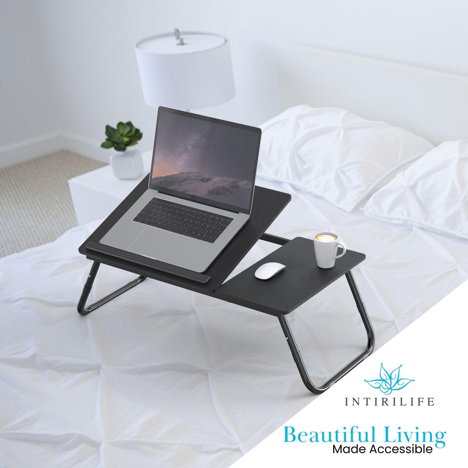 Intirilife Laptoptisch Schwarz 60x35 cm höhenverstellbar klappbar