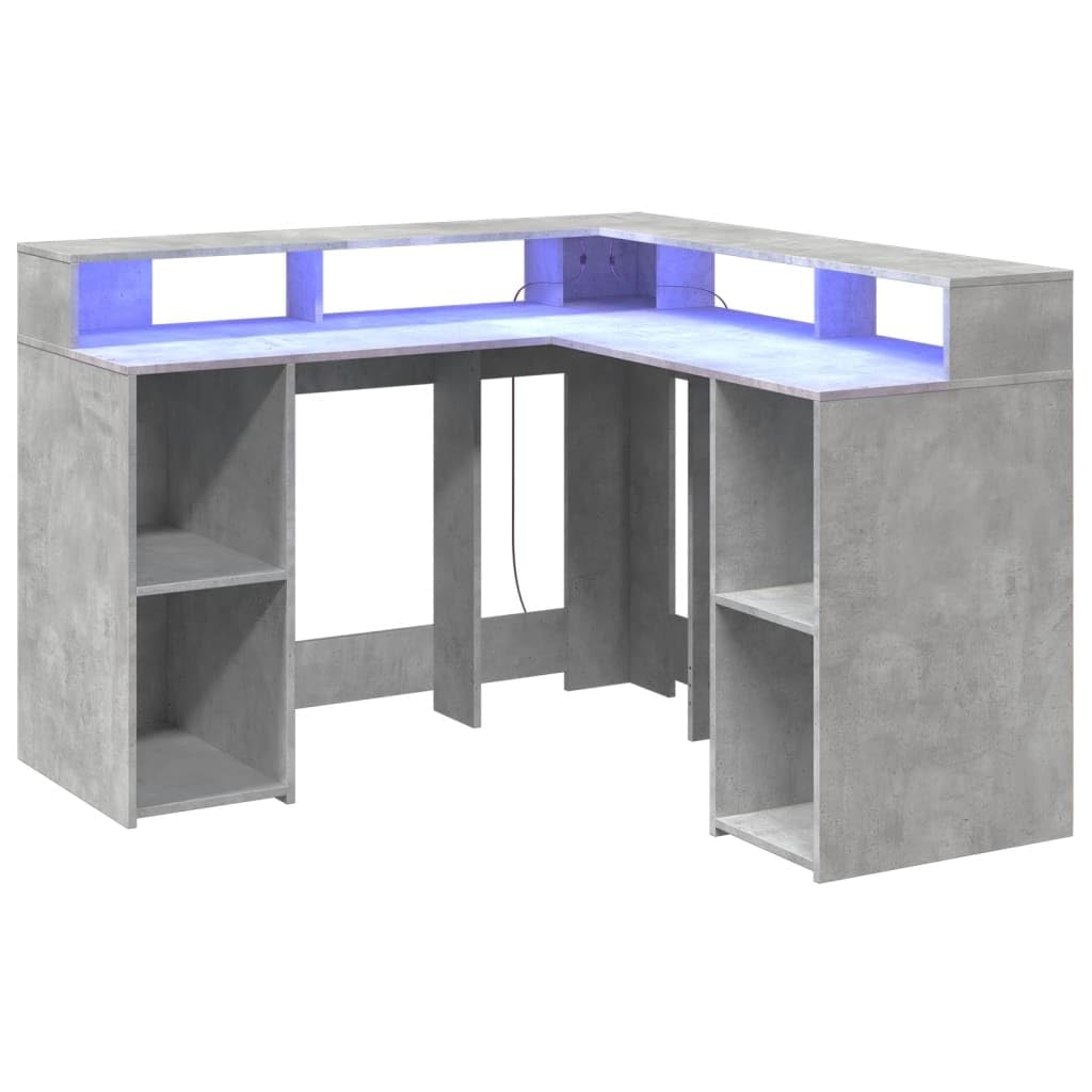 vidaXL LED-Schreibtisch 130x130 Eckschreibtisch Betongrau