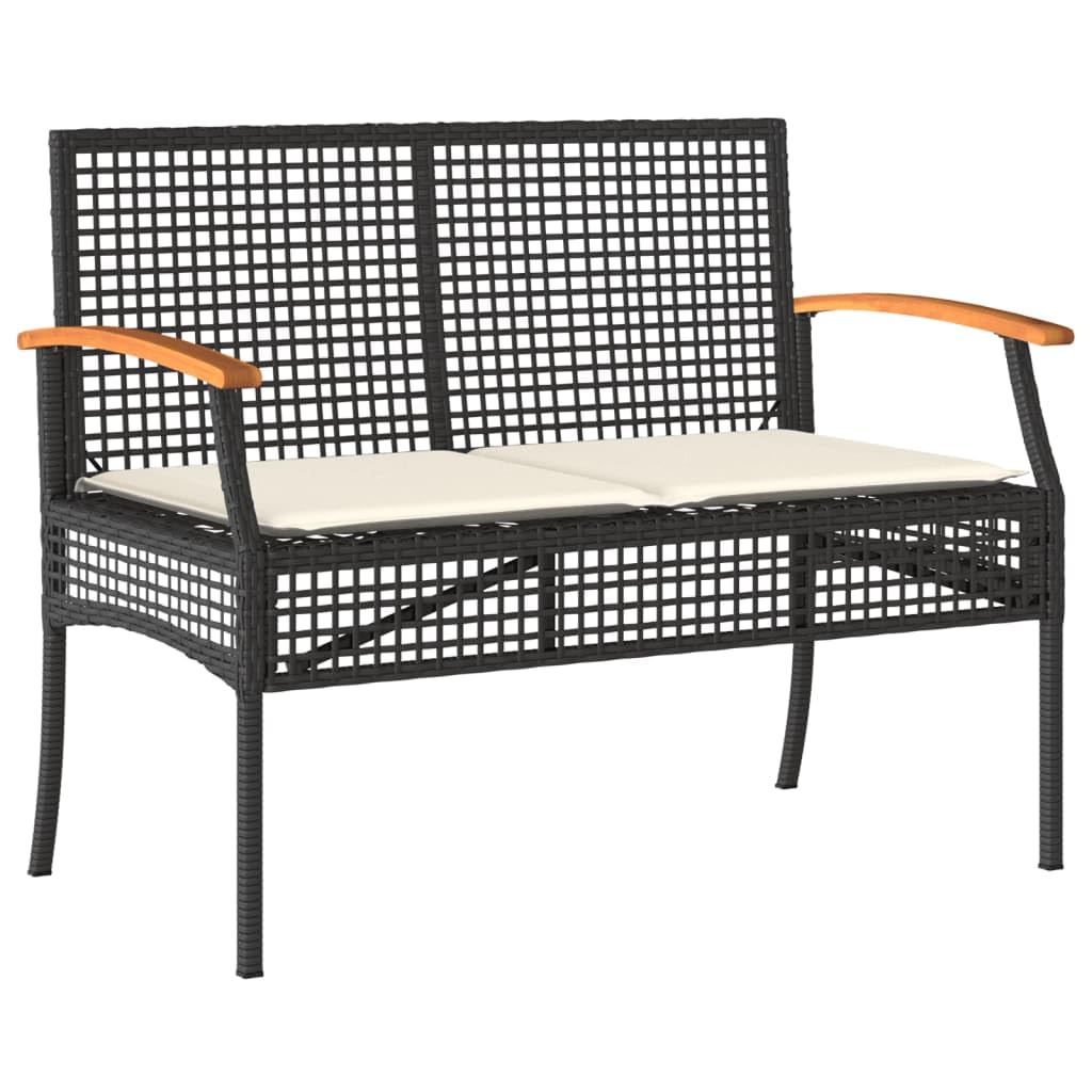vidaXL Heim & Garten Gartenbank Schwarz Poly Rattan mit Kissen