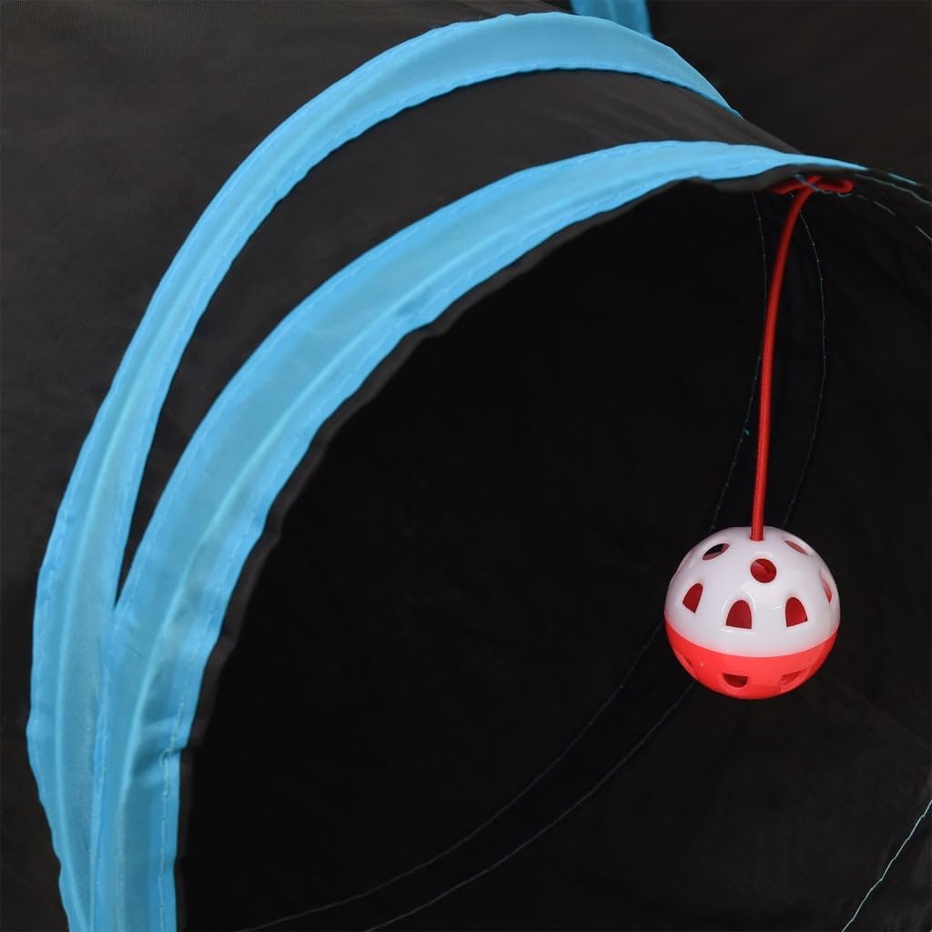 vidaXL Tierbedarf Katzentunnel 3-Wege Polyester Schwarz-Blau
