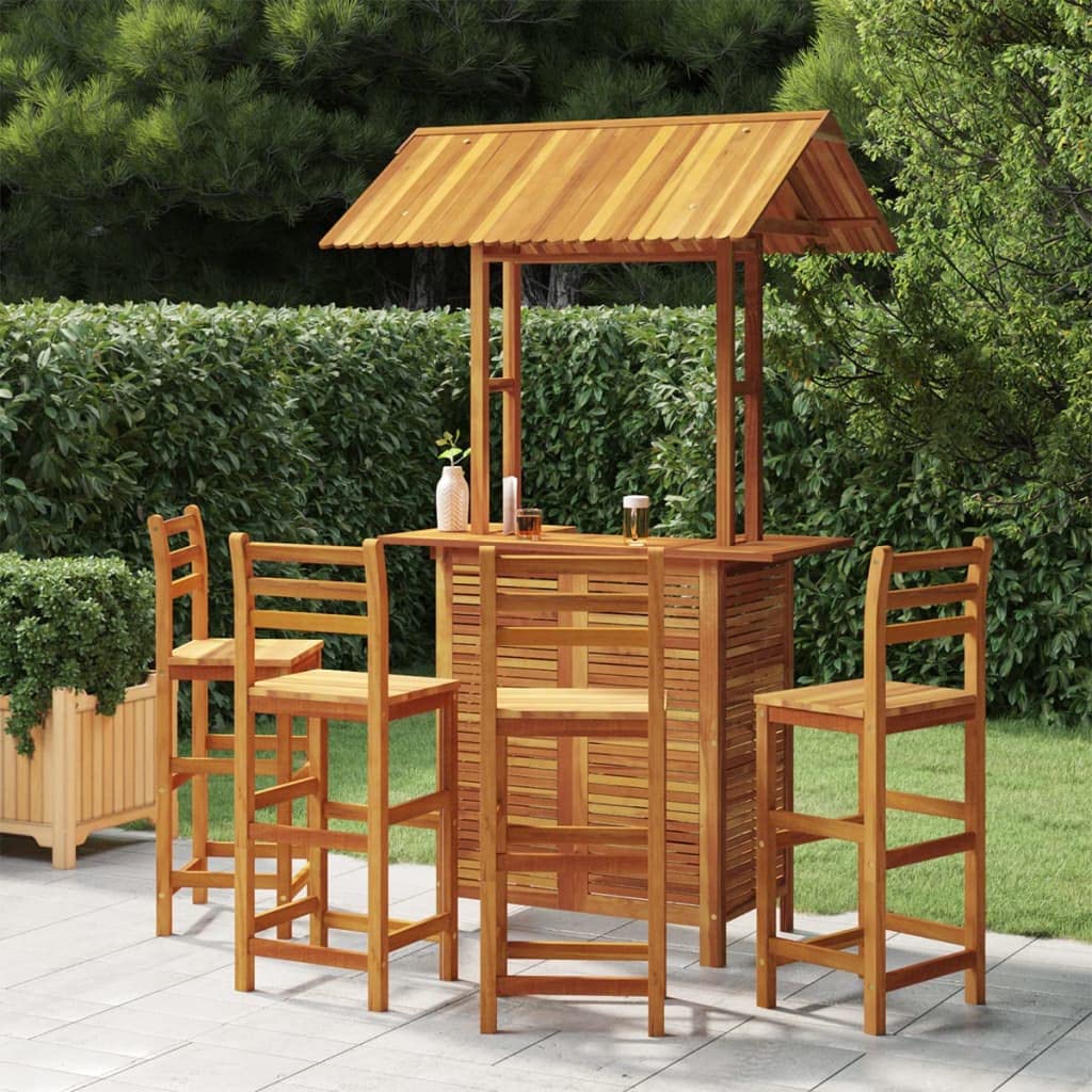 vidaXL Gartenbar-Set 4-tlg. Akazie Bartisch mit Dach
