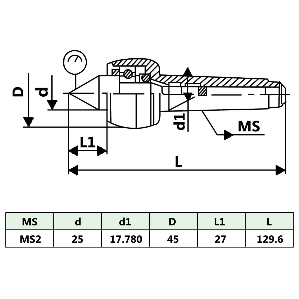 vidaXL Zentrierspitze MT2 45x129,6 mm Stahl 0,01 mm