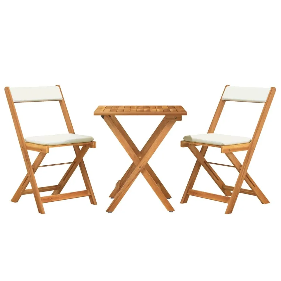 vidaXL Bistro-Set 3-tlg Akazie Klappbar mit Kissen Gartenmöbel