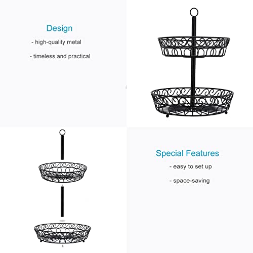 Intirilife Obstkorb Etagere 2 Etagen 30x35 cm schwarz Metall