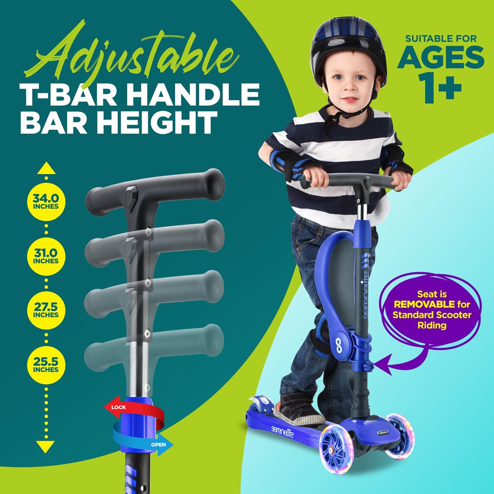 Serenelife Scooters Kinderroller 3-Rad Blau mit Sitz