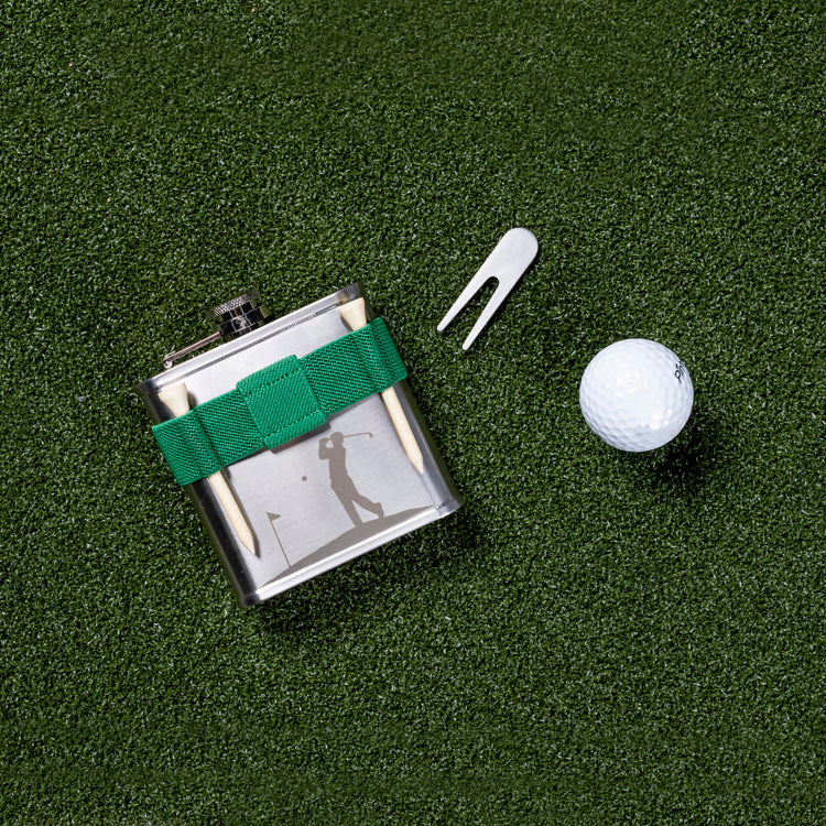 Kikkerland Kitchen Golf Flachmann Edelstahl 6oz mit Tees