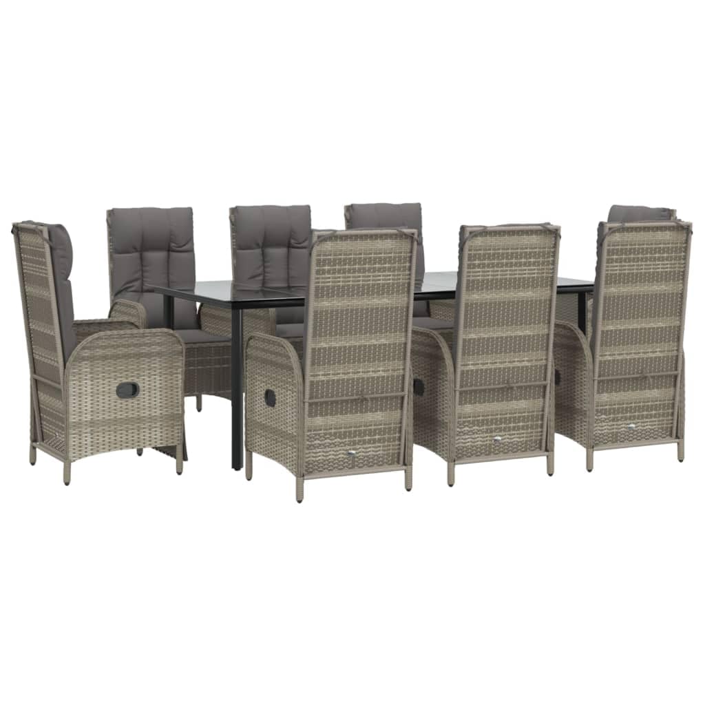 vidaXL Heim & Garten Essgruppe 9-tlg Rattan Grau Liegefunktion