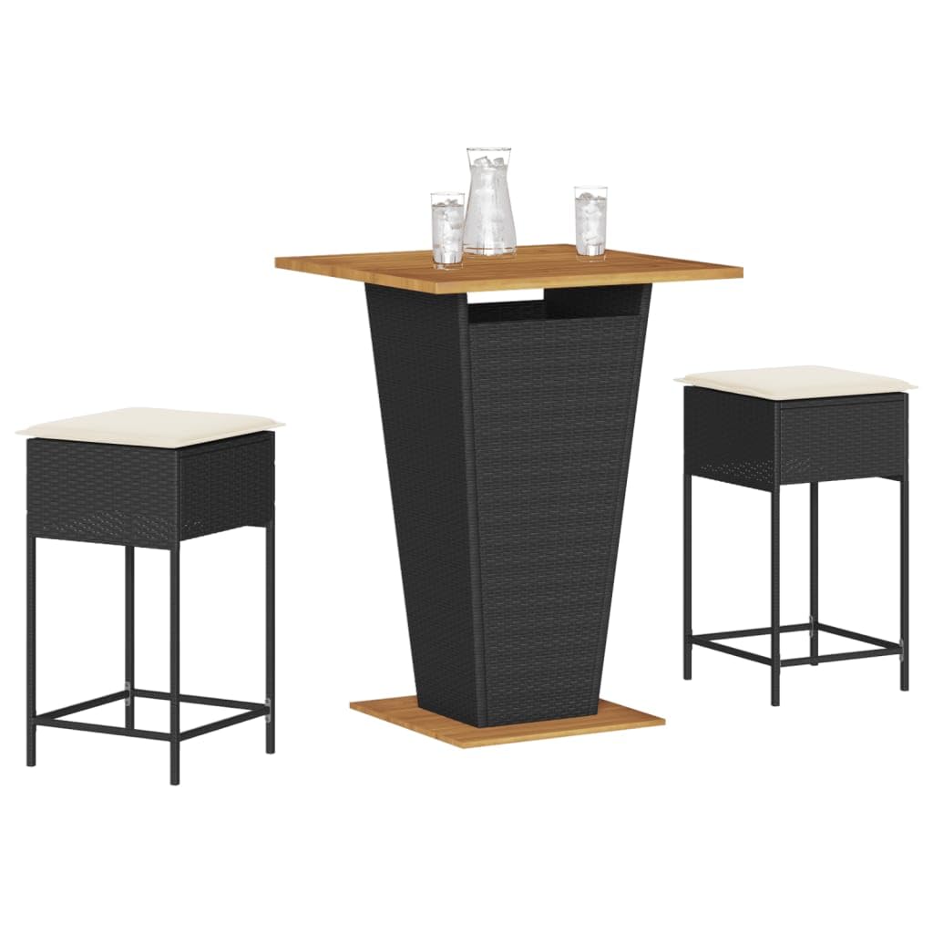 vidaXL Heim & Garten Gartenbar-Set 3-tlg Schwarz Poly Rattan mit Kissen