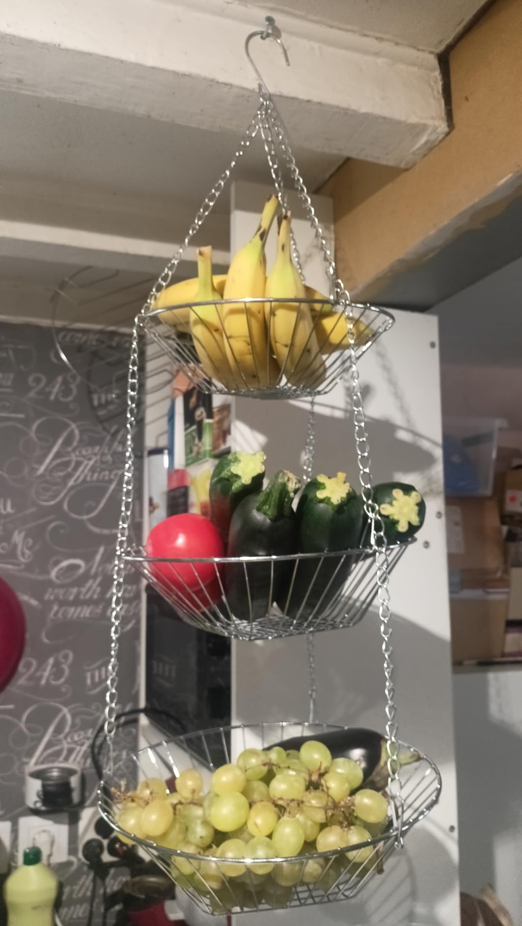Intirilife Küchenampel Hängekorb silber 3-etagig Obstkorb 73 cm