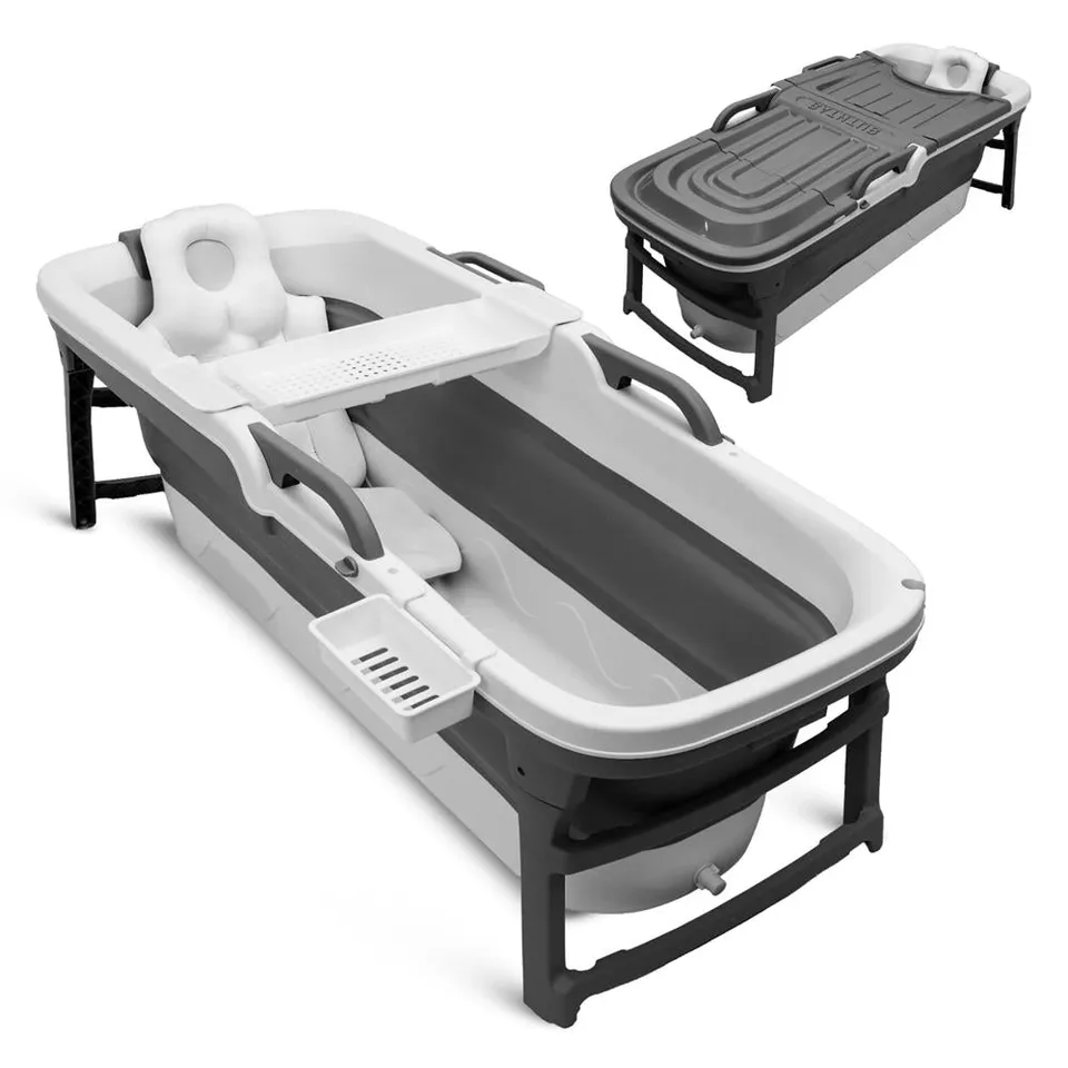 SereneLife faltbare Badewanne 150cm Set dunkelgrau mit Deckel