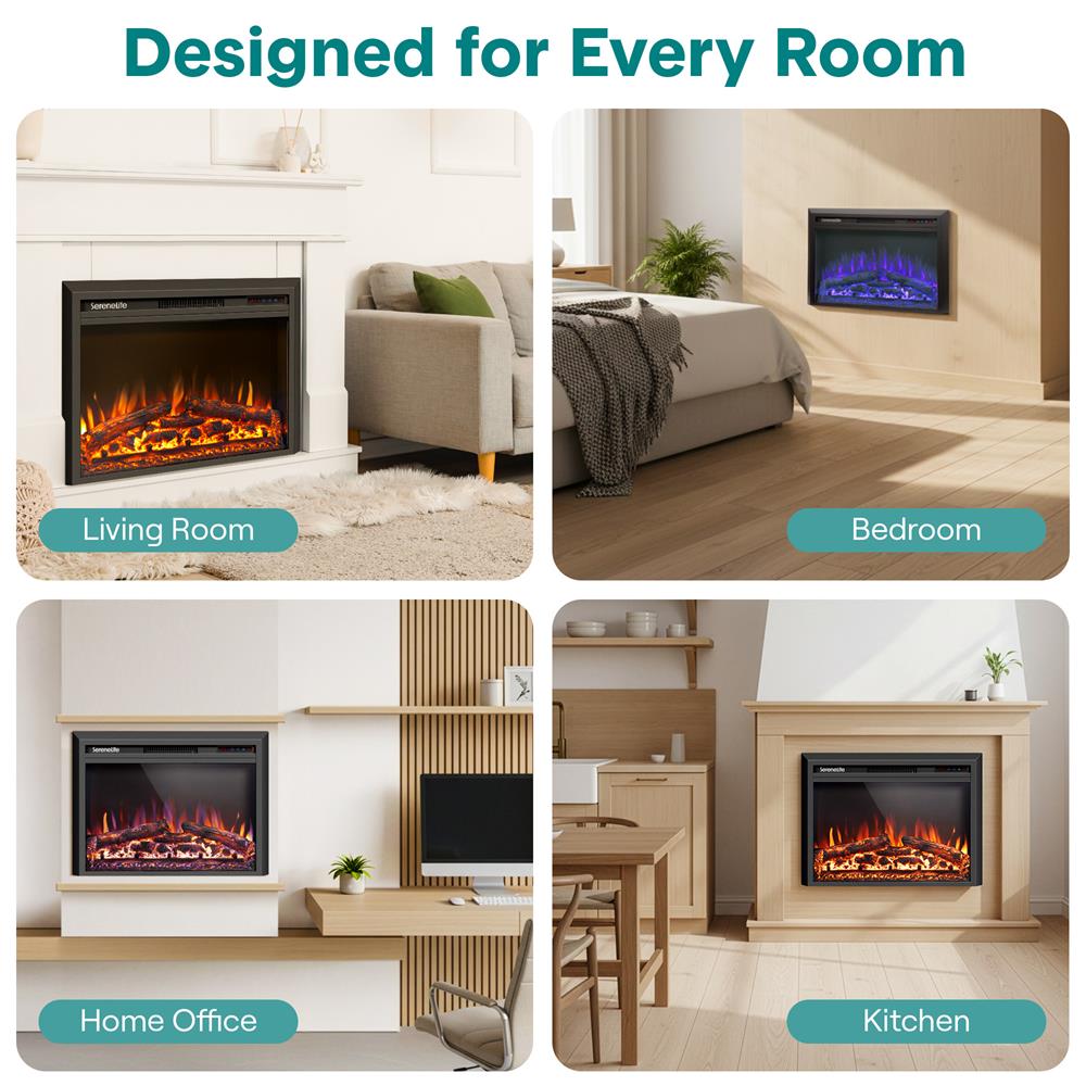 Serenelife Heater Elektrokamin Wand schwarz 1500W WiFi