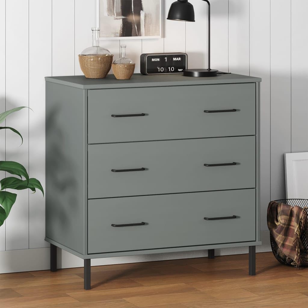 vidaXL Sideboard Grau 77x40x79,5 cm Massivholz Kommode 3 Schubladen
