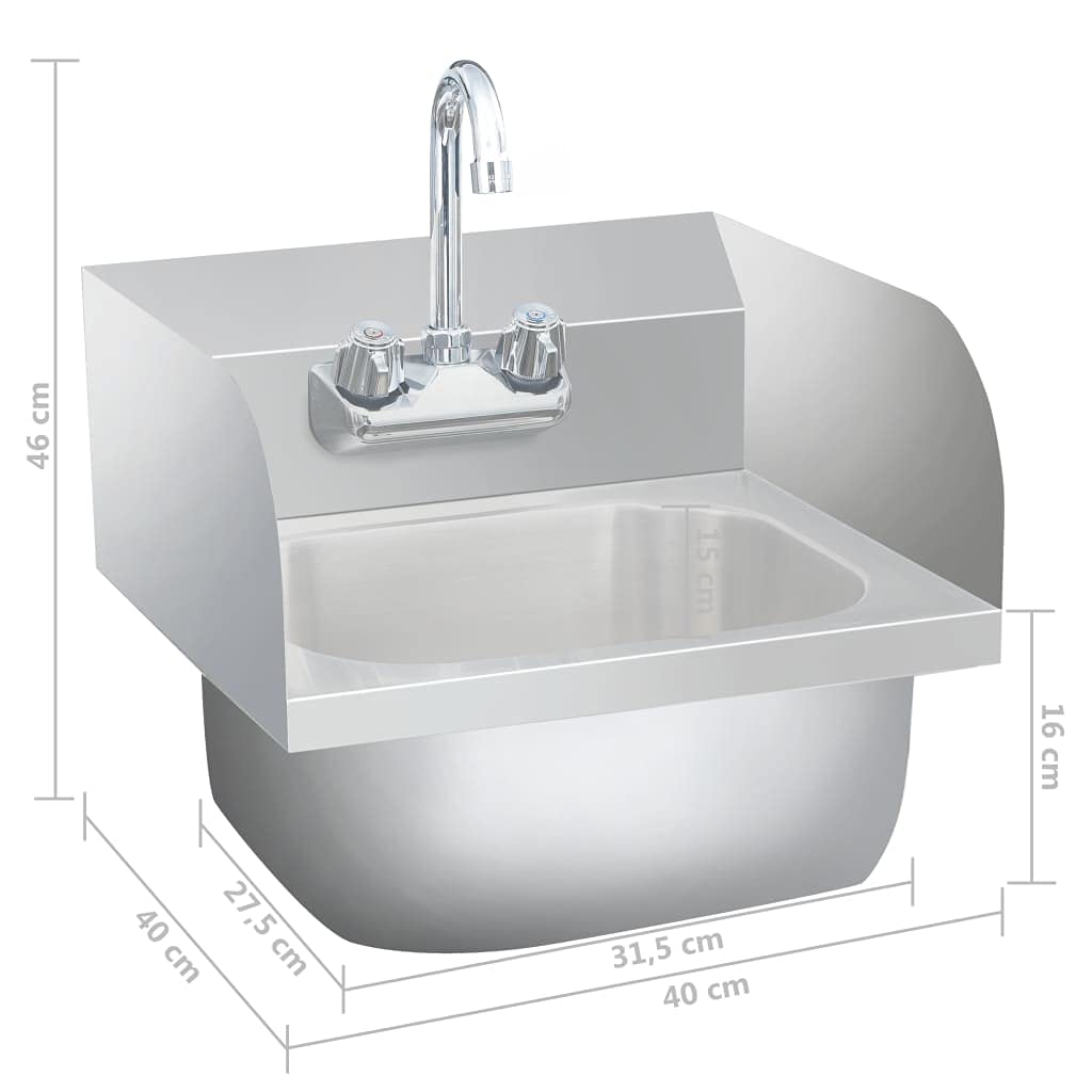 vidaXL Gastro Handwaschbecken Edelstahl 40x40cm mit Hahn
