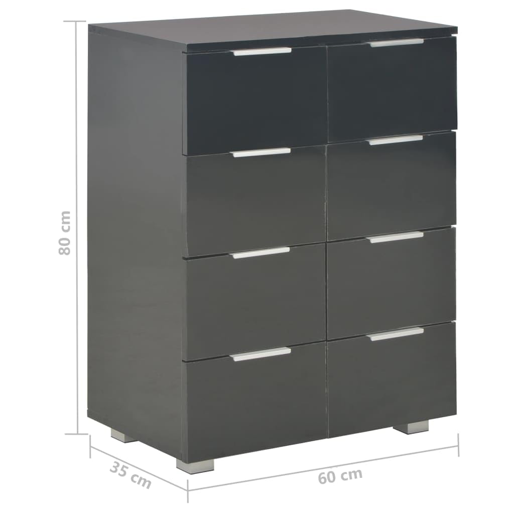vidaXL Möbel Sideboard 8 Schubladen Hochglanz Schwarz 60cm