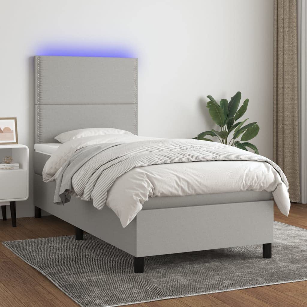 vidaXL Boxspringbett Hellgrau 100x200 cm Stoff mit Matratze LED