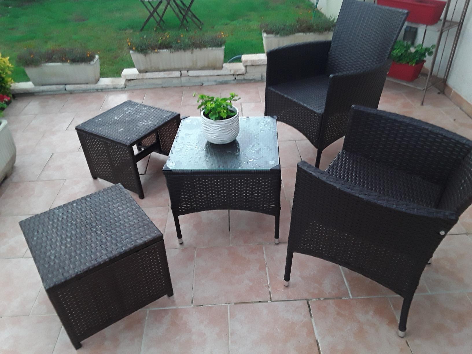 vidaXL Heim & Garten Gartenhocker Poly Rattan Schwarz 2er Set Kissen