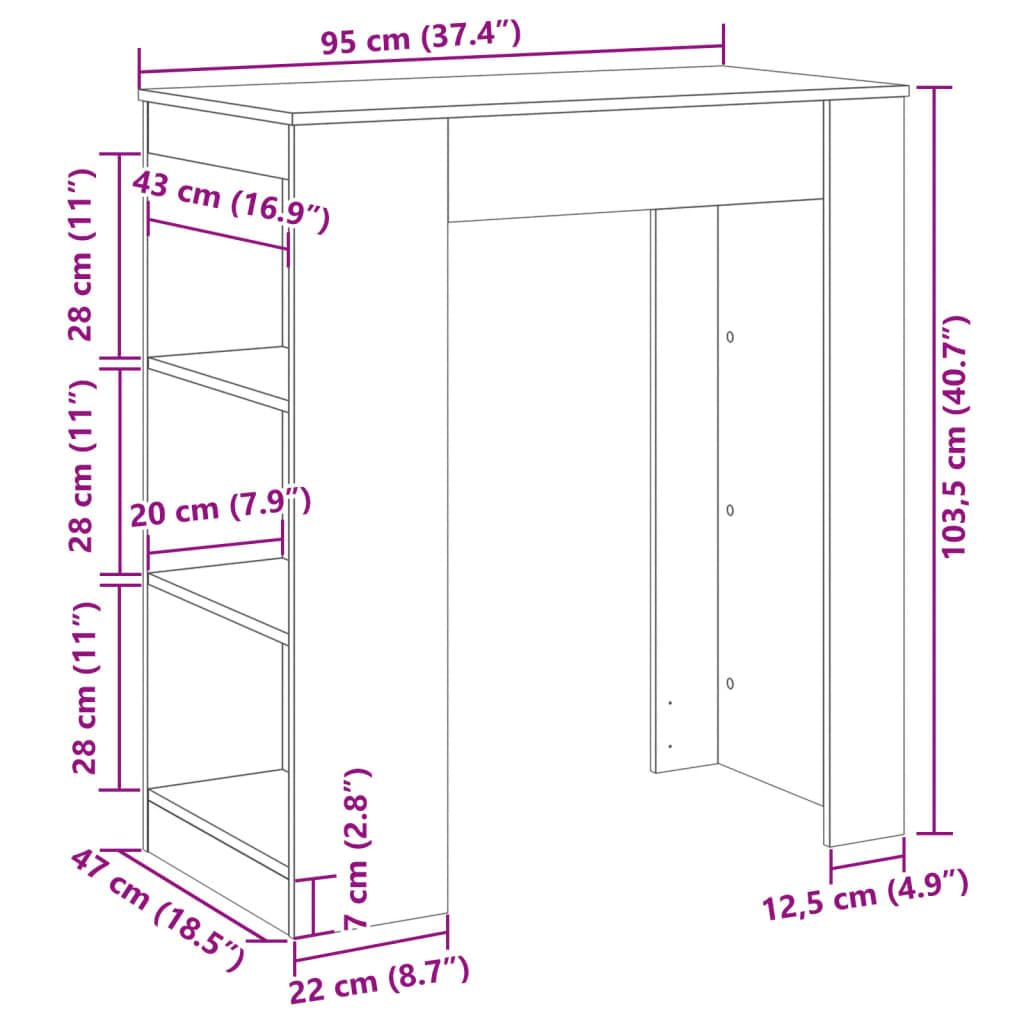 vidaXL Möbel Bartisch mit Regal Betongrau 95x47x103,5 cm
