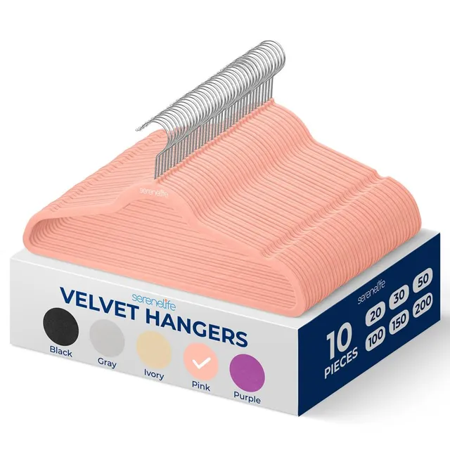 Serenelife Storage Kleiderbügel pink Samt 10er Pack