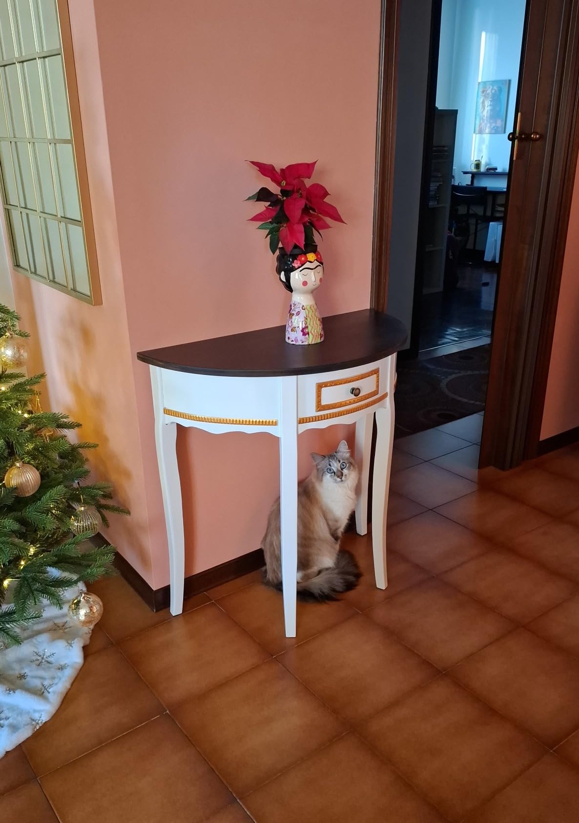 vidaXL Konsolentisch halbrund weiß mit Schublade MDF 80 cm