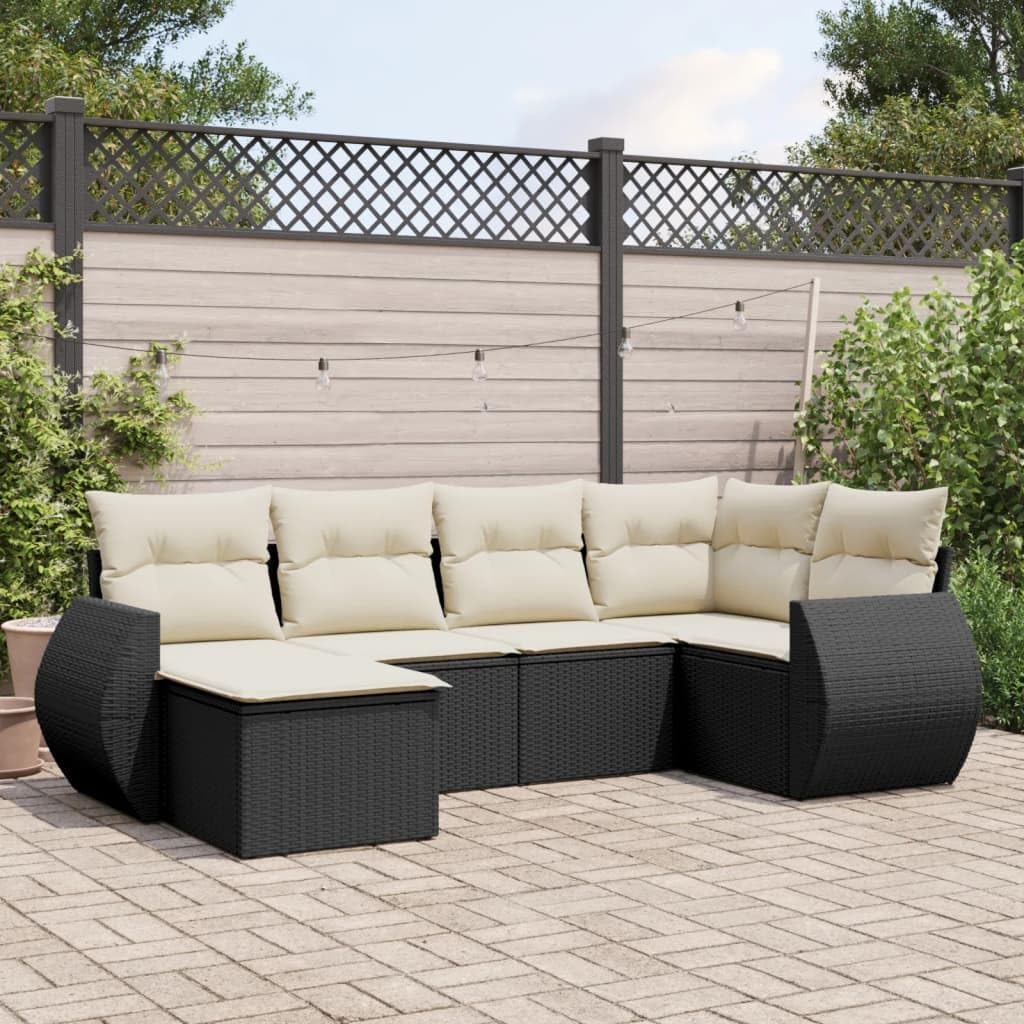 vidaXL Garten-Sofagarnitur 6-tlg. Schwarz Poly Rattan mit Kissen