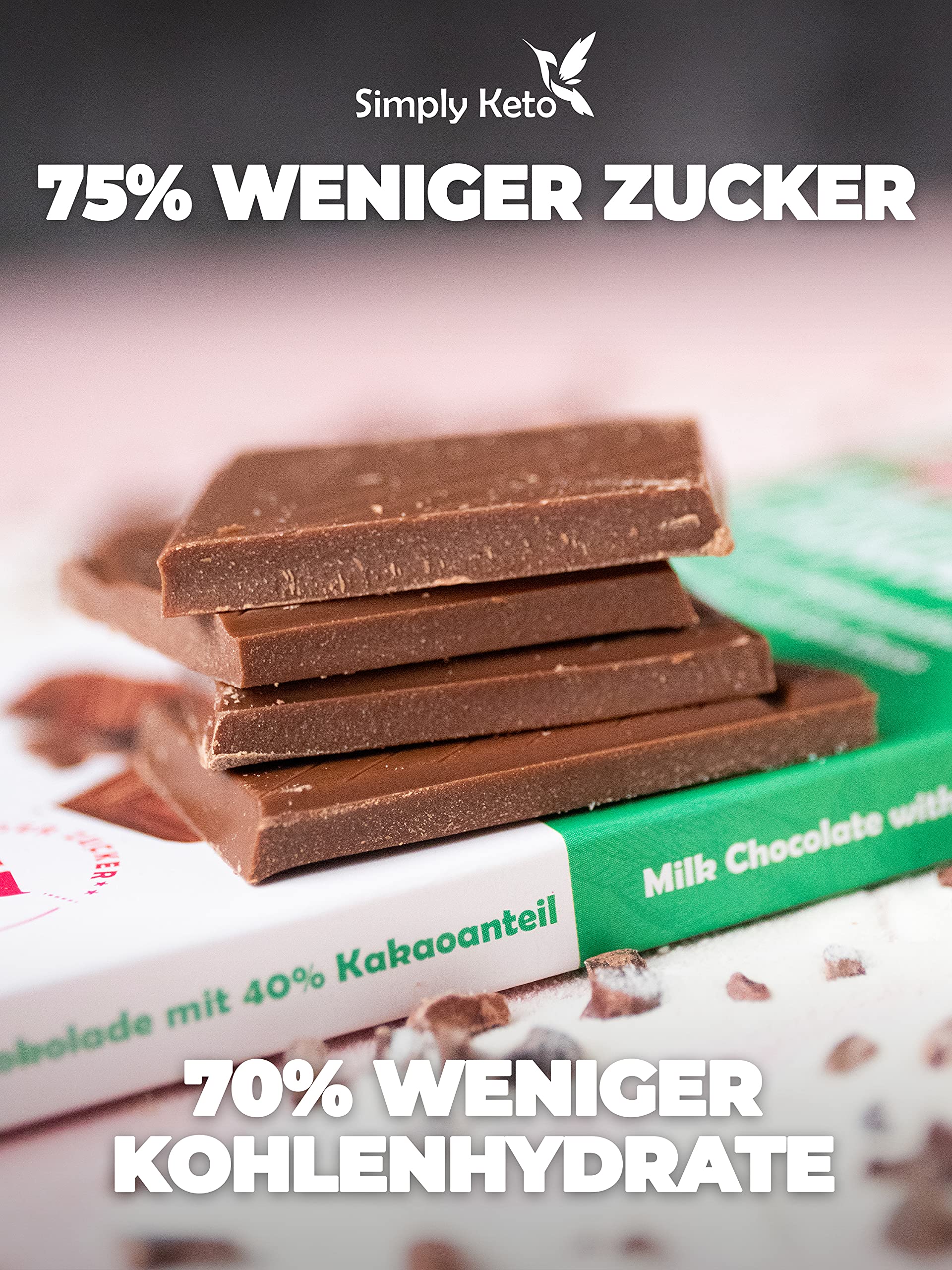 Simply Keto Vollmilch Schokolade 40% Kakao zuckerfrei 1 Stück