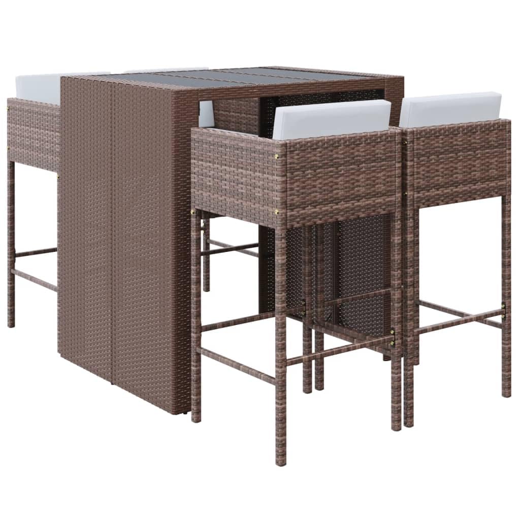 vidaXL Gartenbar-Set 5-tlg. Rattan Bar Braun mit Kissen