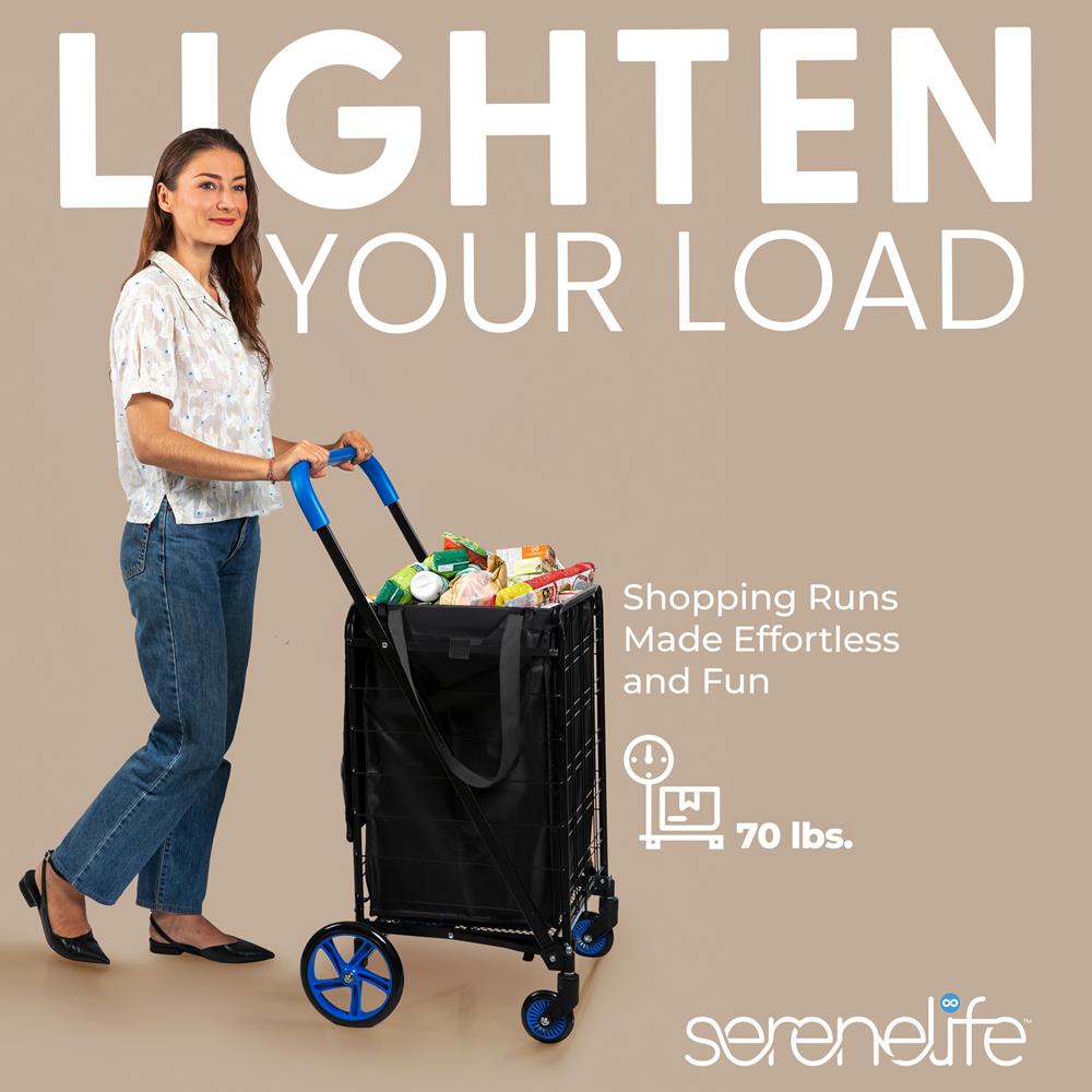 Serenelife Einkaufstrolley faltbar blau 70 lbs mit 360° Rädern