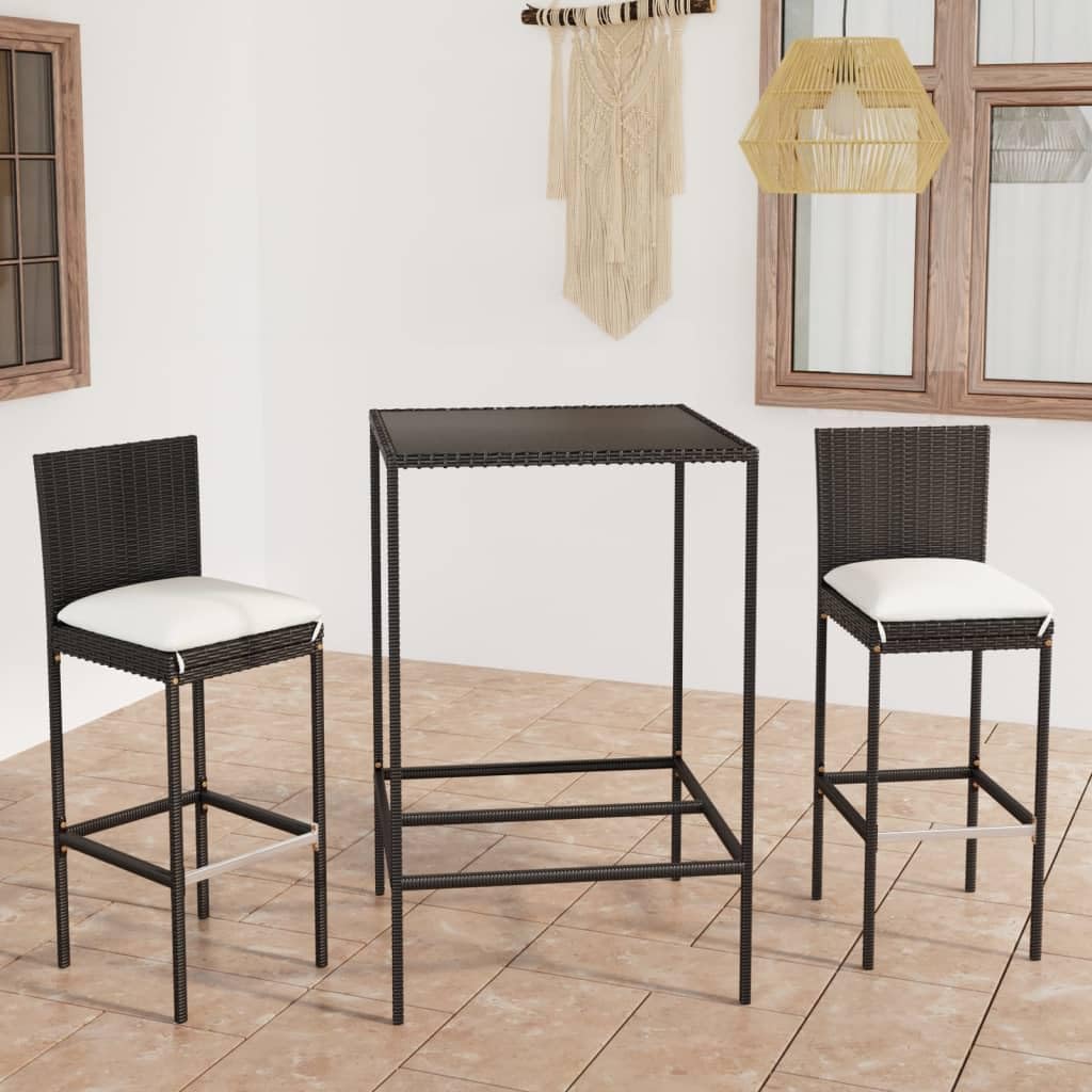 vidaXL Heim & Garten Gartenbar-Set 3-tlg schwarz mit Kissen