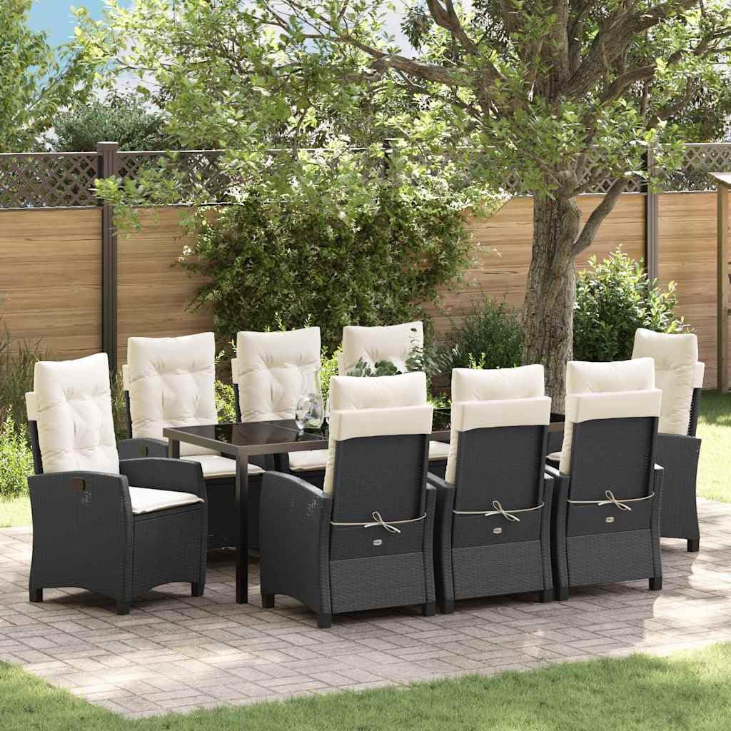 vidaXL Garten Essgruppe Schwarz Poly-Rattan 9 Stk.