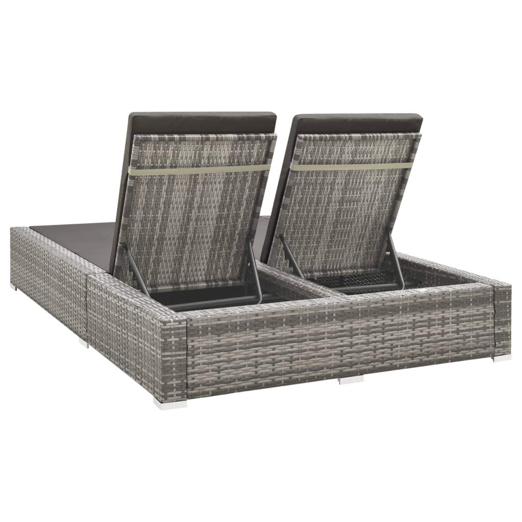 vidaXL Doppel Sonnenliege Poly Rattan Grau 2-Personen Liege