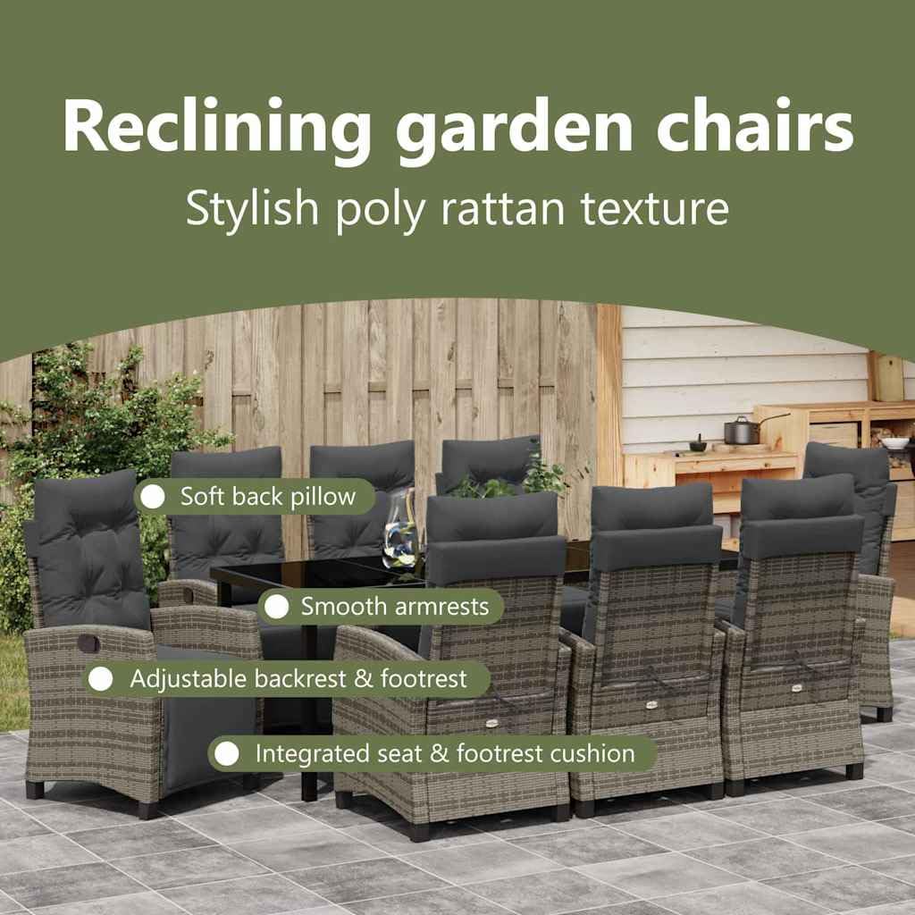 vidaXL Heim & Garten Essgruppe 9-tlg Grau Poly-Rattan Glas