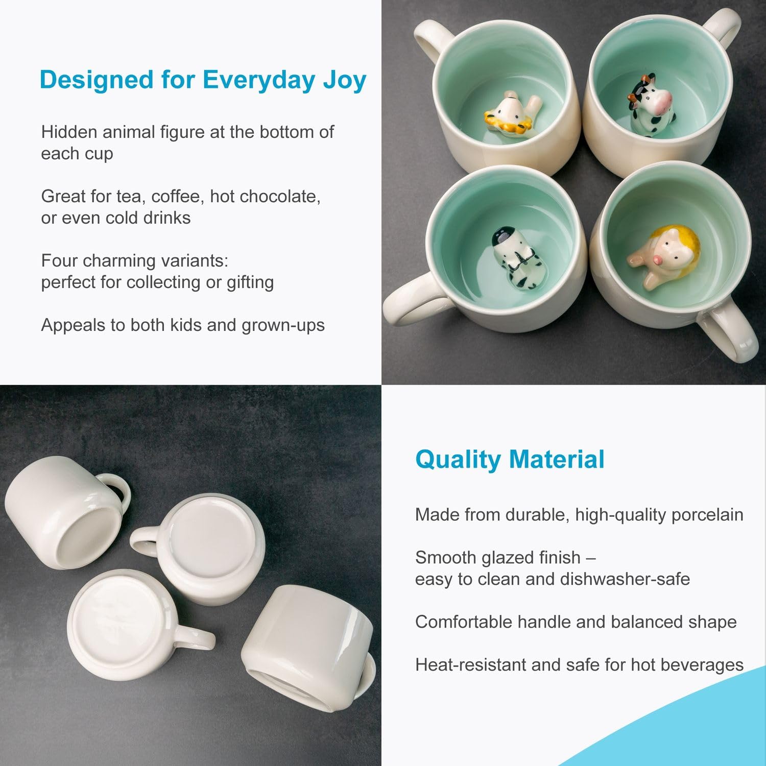 Intirilife Tasse Kuh 300 ml Keramik Becher 3D Tiermotiv Henkel