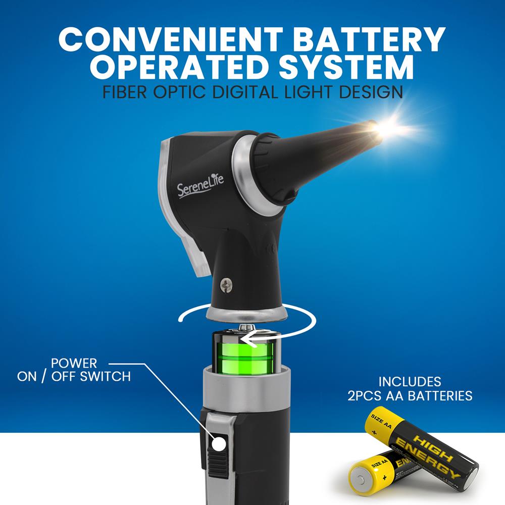 Serenelife Health Otoskop LED 3-fach mit Aufsätzen