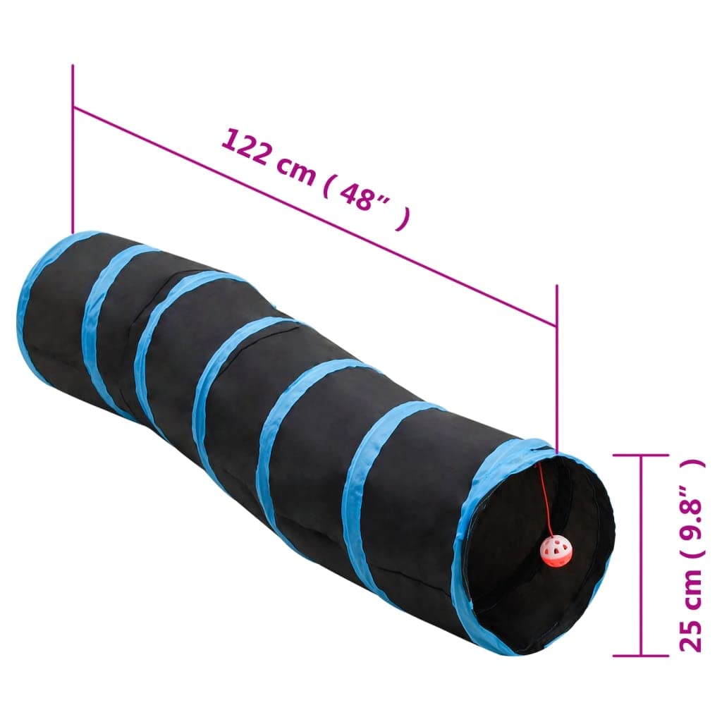 vidaXL Tierbedarf Katzentunnel S-Form 122 cm Schwarz-Blau