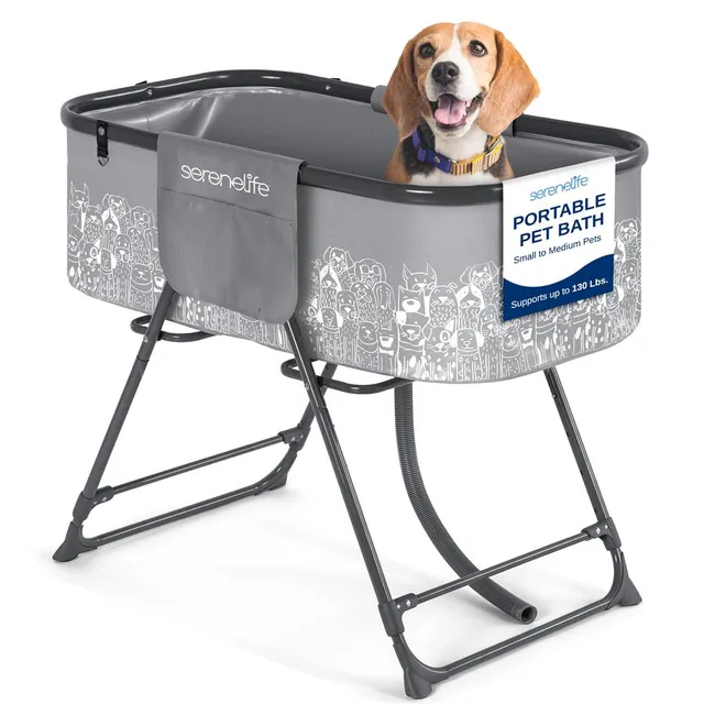 Serenelife Pet Hundebadewanne Grau PVC faltbar 59 kg