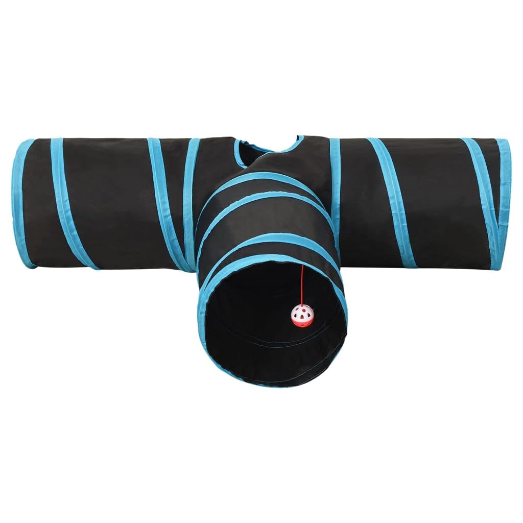 vidaXL Tierbedarf Katzentunnel 3-Wege Polyester Schwarz-Blau