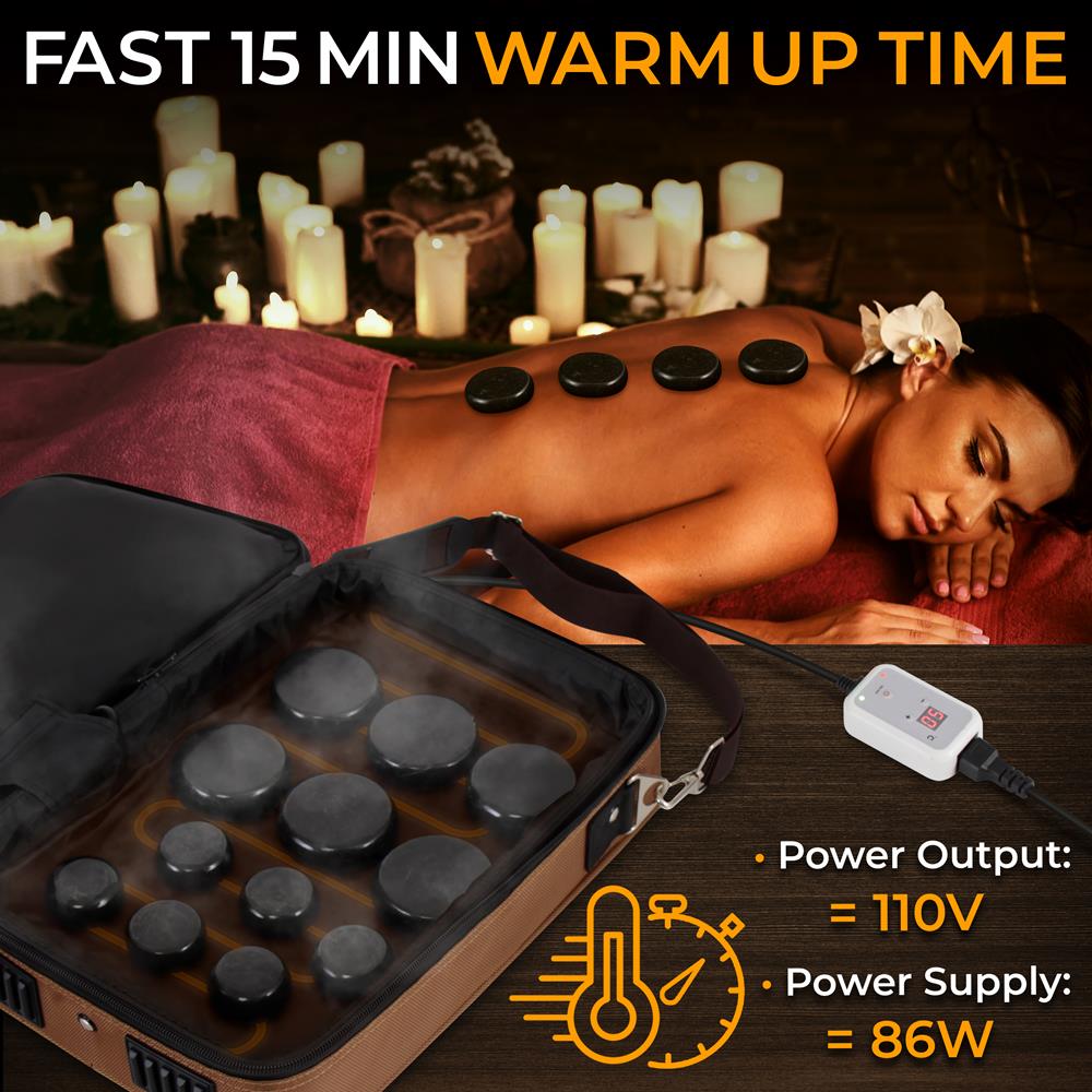 Serenelife Massage Hot Stone Set 12 Basaltsteine mit Tasche