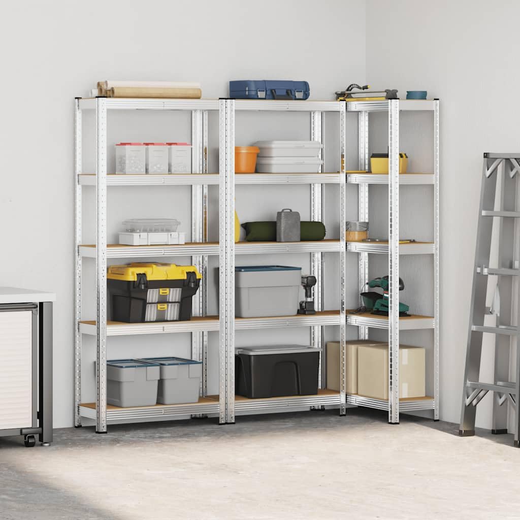 vidaXL Lagerregal 5 Böden Schwerlastregal Silber 3er-Set