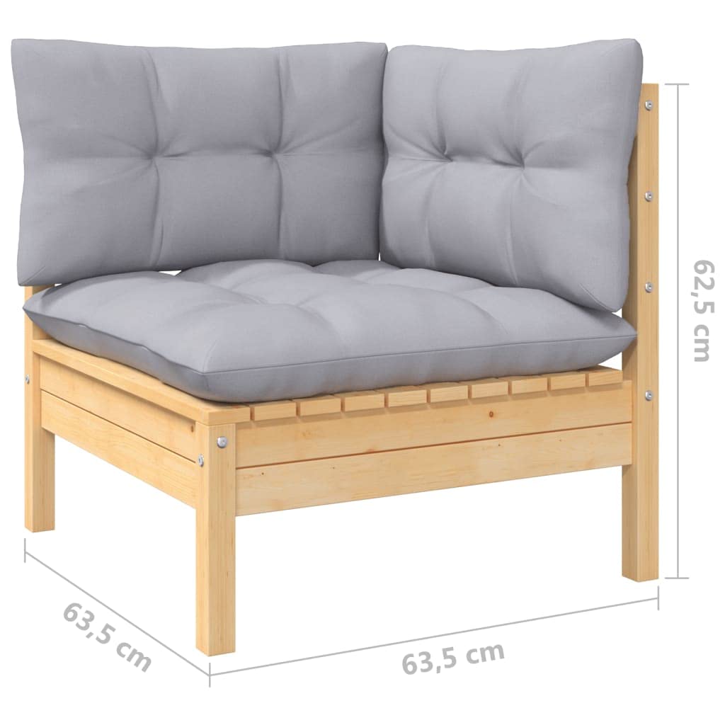 vidaXL Garten Ecksofa Modular Kiefer Braun Grau Kissen Lounge