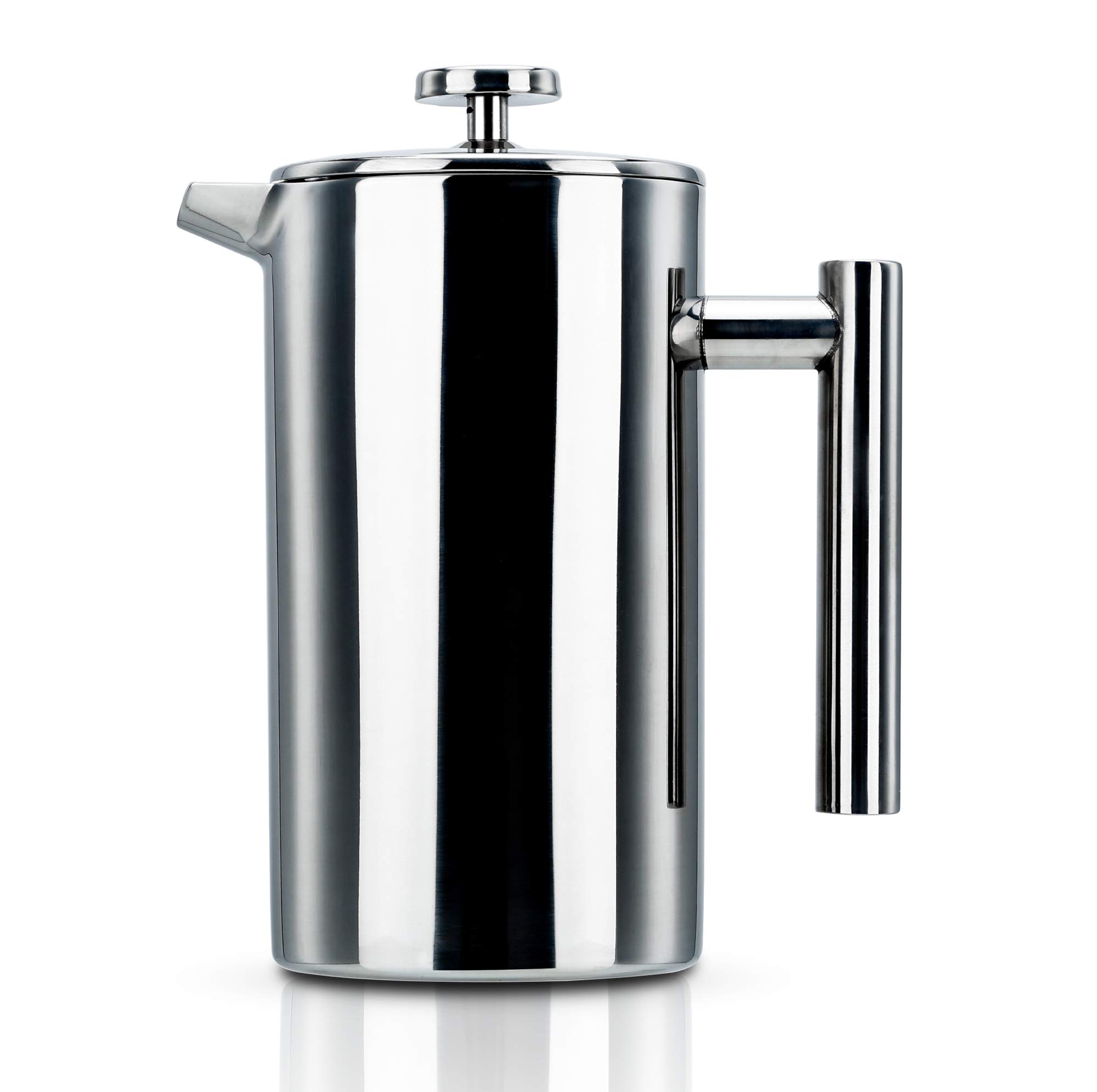 Intirilife French Press Kaffeekanne 1 Liter Edelstahl Silber