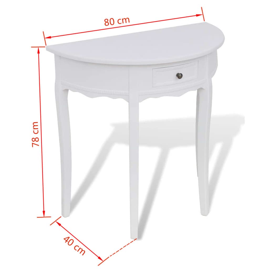 vidaXL Konsolentisch halbrund weiß mit Schublade MDF 80 cm