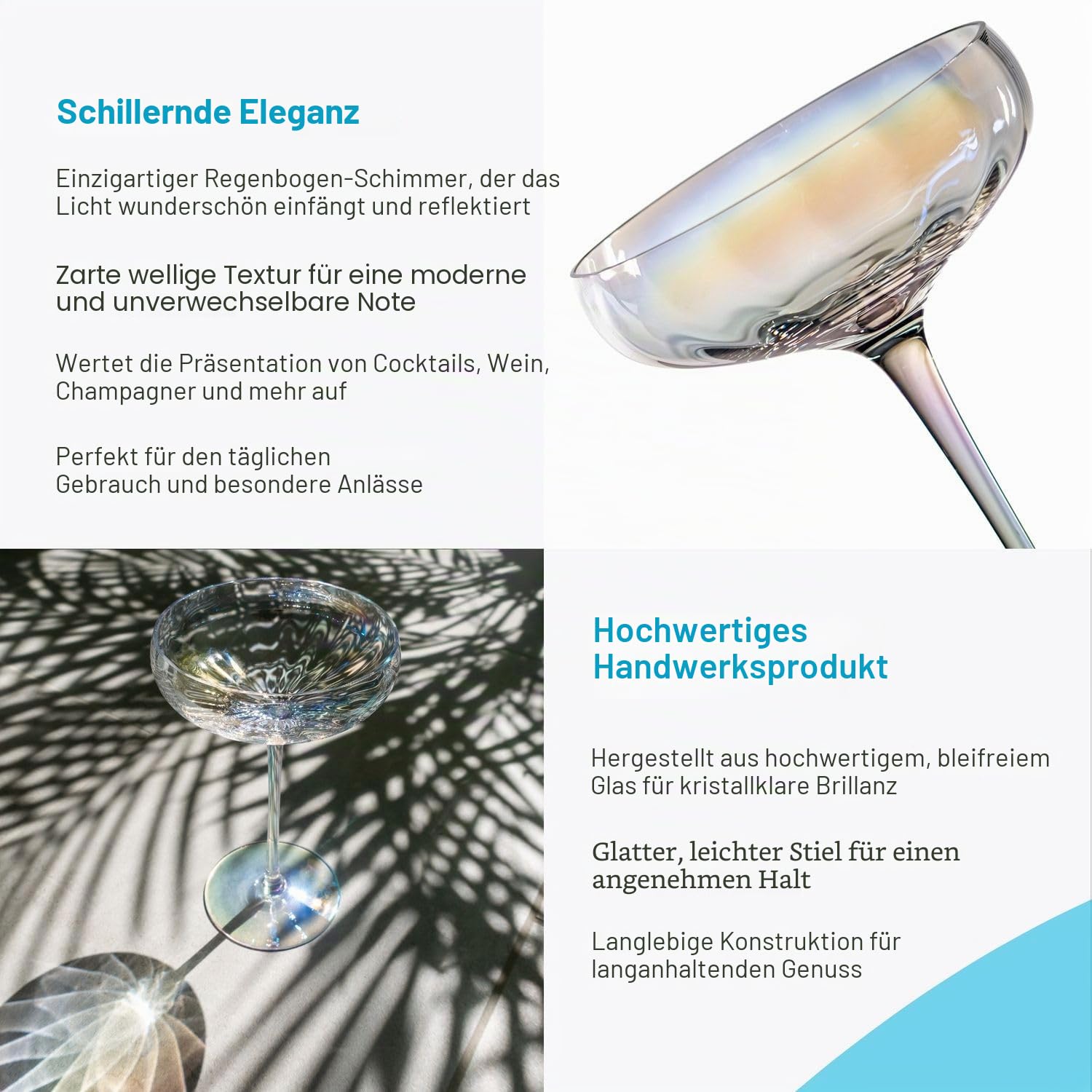 Intirilife Martinigläser Coupe 140 ml 2er Set Regenbogen