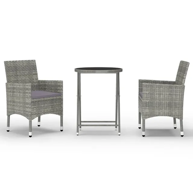 vidaXL Heim & Garten Bistro-Set Rattan grau 3-tlg. Glastisch
