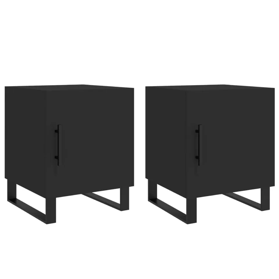 vidaXL Nachttische 2 Stk. 40x40x50 cm Holz Schwarz mit Tür
