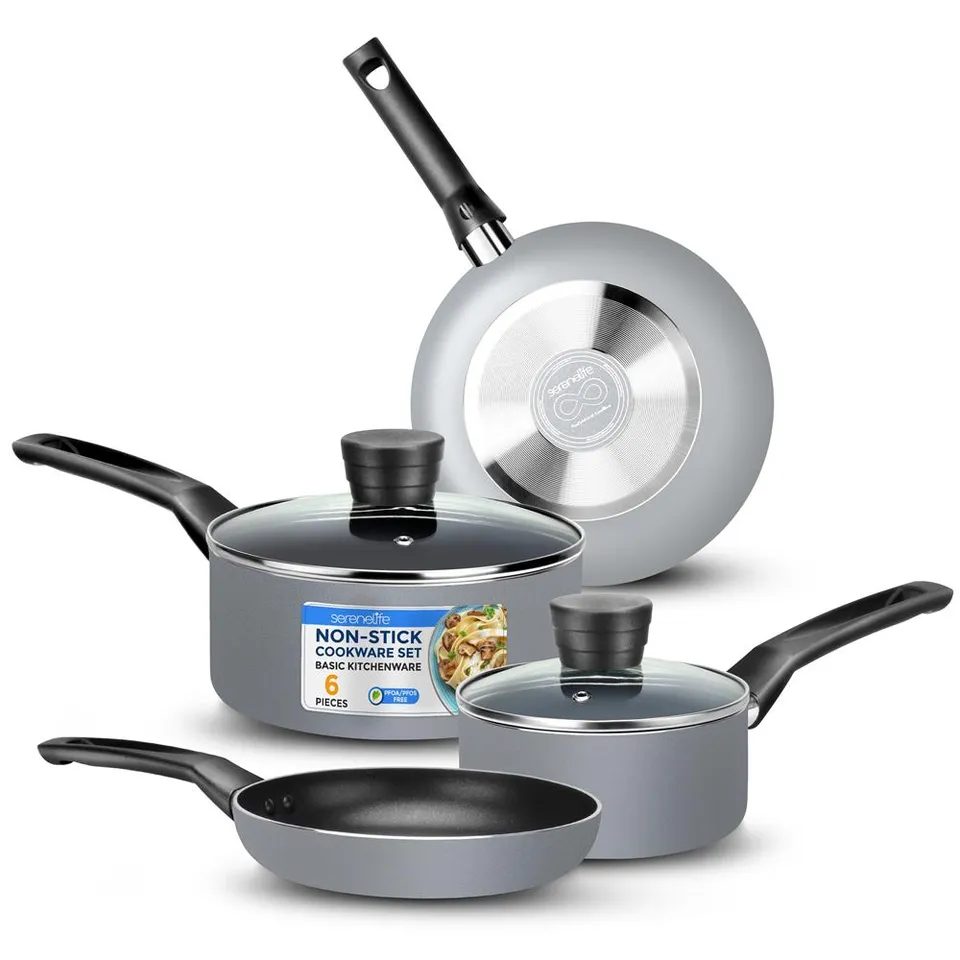Serenelife Cookware Kochgeschirr Set Schwarz 6-teilig Antihaft