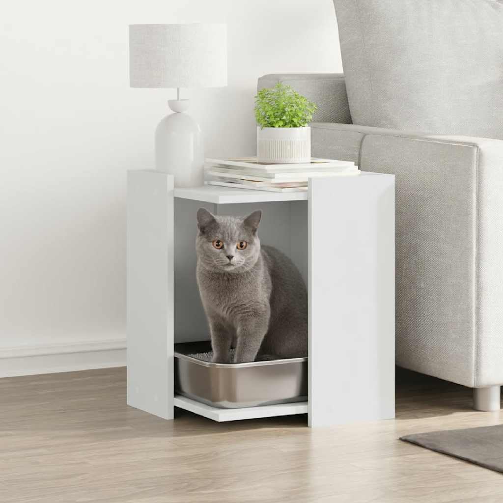 vidaXL Tierbedarf Katzenklo-Schrank Weiß 42x42x51 Holz