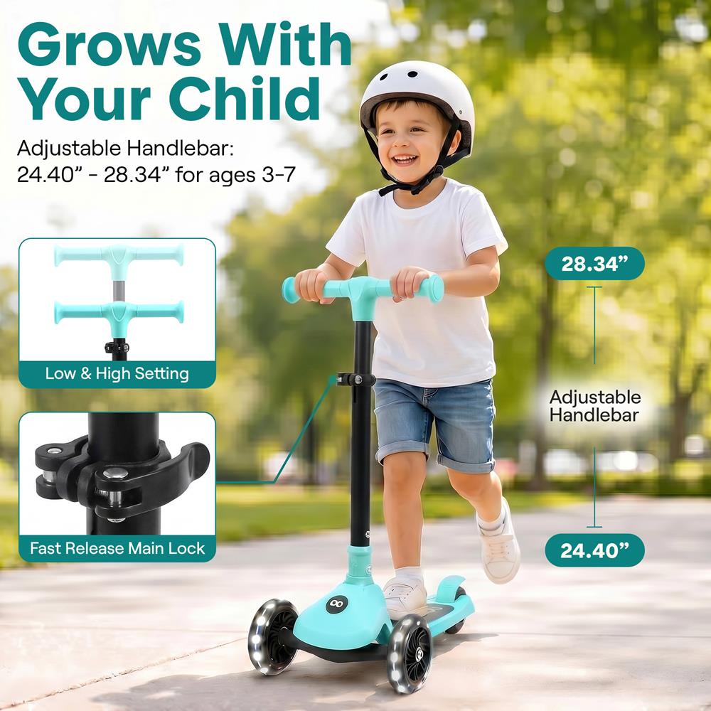 Serenelife Scooters Kinderroller 3 Räder LED Blau mit Sitz