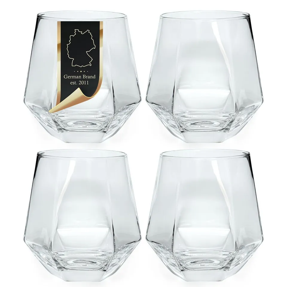 Intirilife Hexagon Trinkglas 240 ml Transparent 4er Set stoßfest